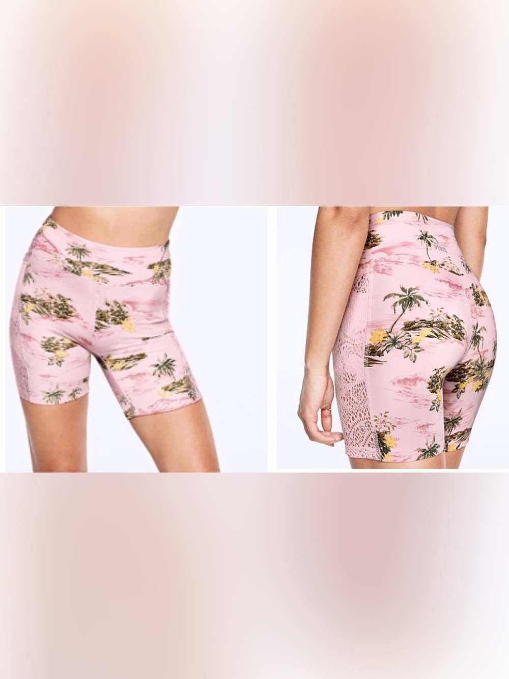 Victoria's Secret PINK High-Waisted Mesh Bike Shorts In Palm Tree Print Size XS